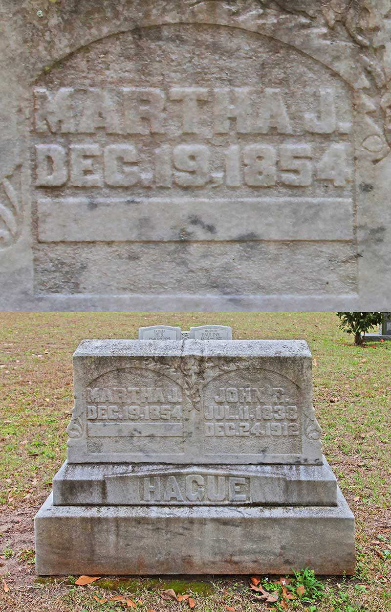 Martha J. Hague Gravestone Photo