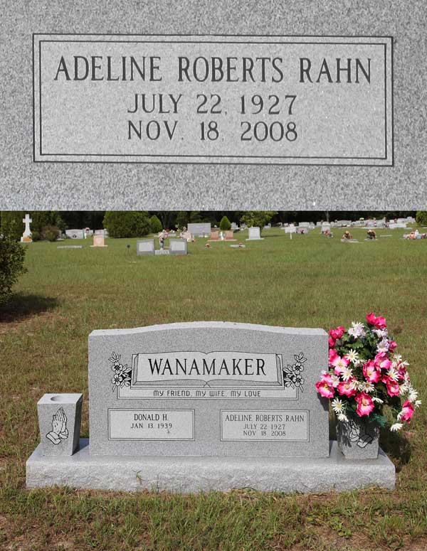 Adeline Roberts Rahn Wanamaker Gravestone Photo