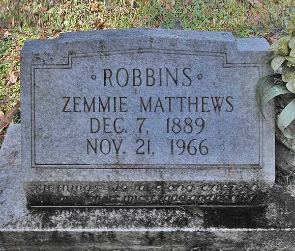 Zemmie Matthews Robbins Gravestone Photo