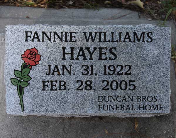 Fannie Williams Hayes Gravestone Photo