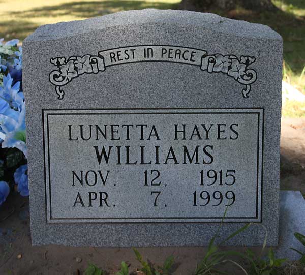 Lunetta Hayes Williams Gravestone Photo