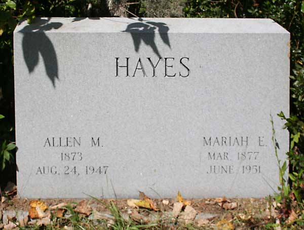 Allen M. & Mariah E. Hayes Gravestone Photo