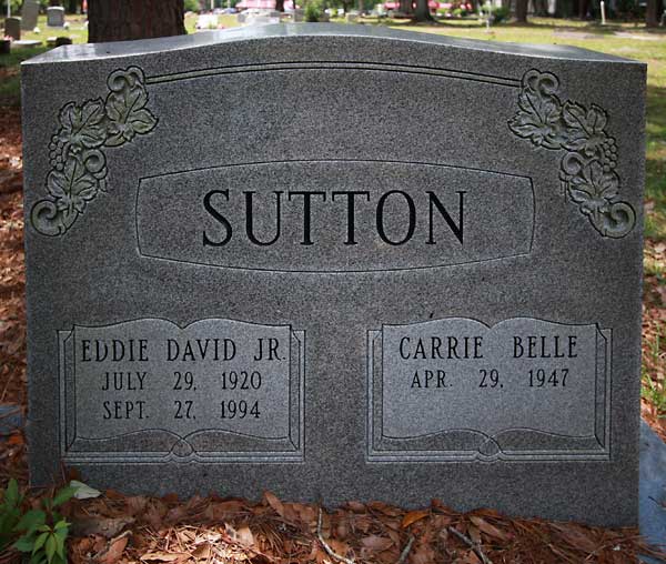 Eddie David Jr & Carrie Belle Sutton Gravestone Photo