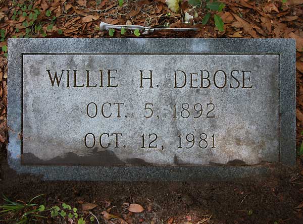 Willie H. DeBose Gravestone Photo