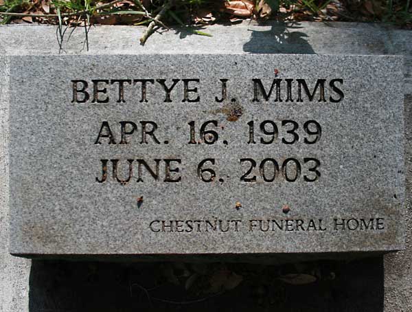 Bettye J. Mims Gravestone Photo