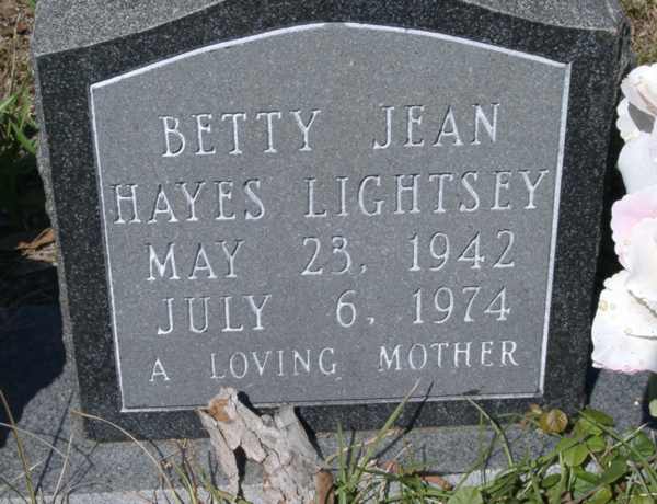Betty Jean Hayes Lightsey Gravestone Photo
