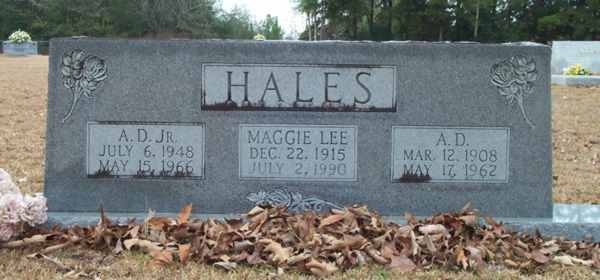 AD. Jr & Maggie Lee & A.D. Hales Gravestone Photo