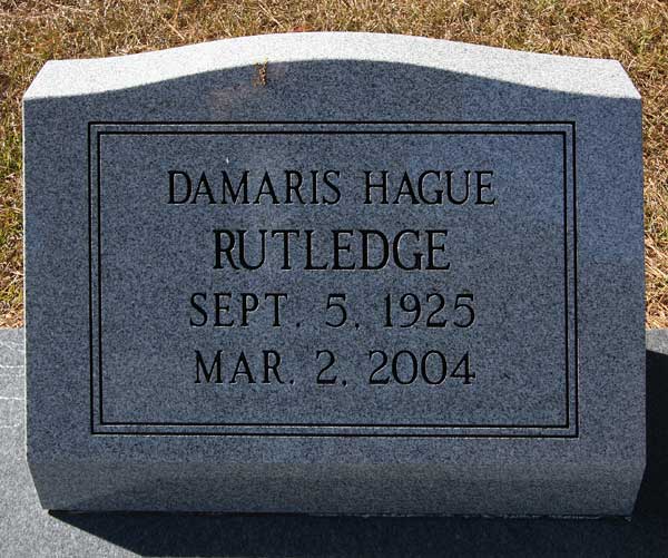 Damaris Hague Rutledge Gravestone Photo