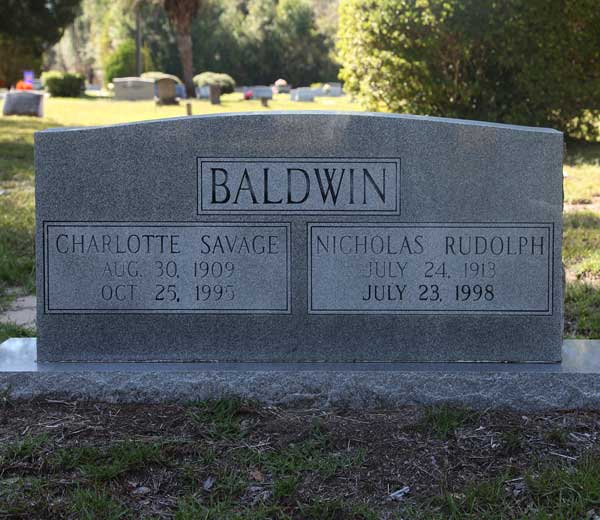 Charlotte Savage & Nicholas Rudolph Baldwin Gravestone Photo