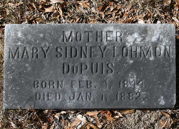 Mary Sidney Lohmon DuPuis Gravestone Photo