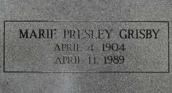 Marie Presley Grisby Gravestone Photo