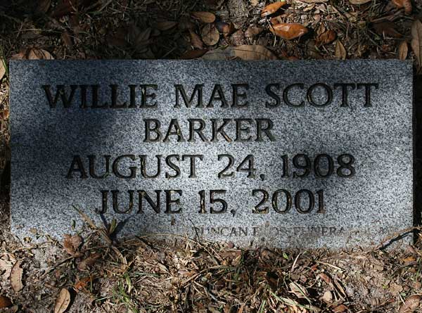 Willie Mae Scott Barker Gravestone Photo