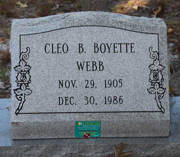 Cleo B. Boyette Webb Gravestone Photo