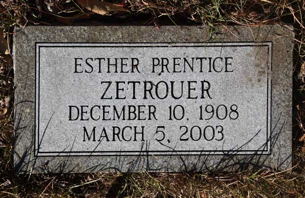 Esther Prentice Zetrouer Gravestone Photo