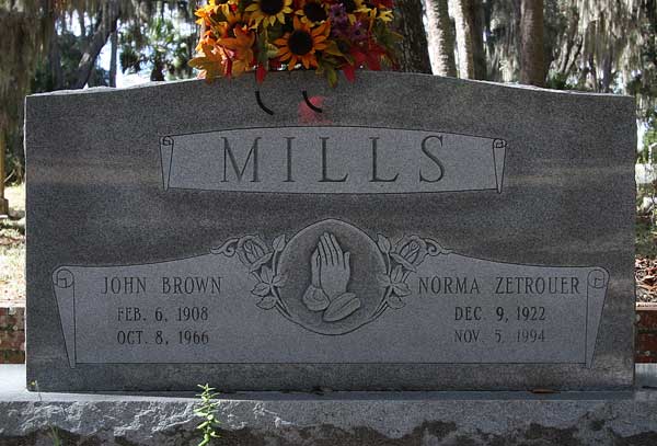 John Brown & Norma Zetrouer Mills Gravestone Photo