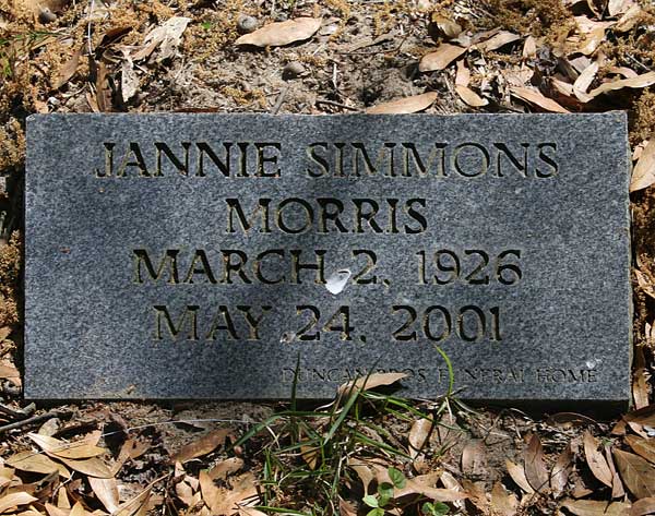 Jannie Simmons Morris Gravestone Photo