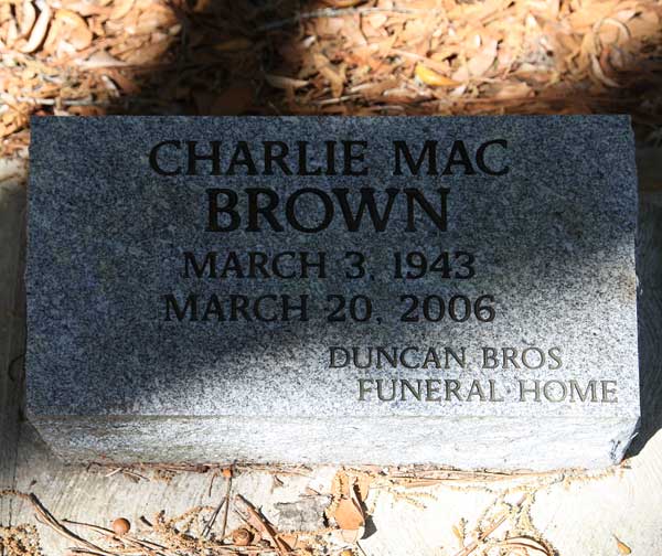 Charlie Mac Brown Gravestone Photo