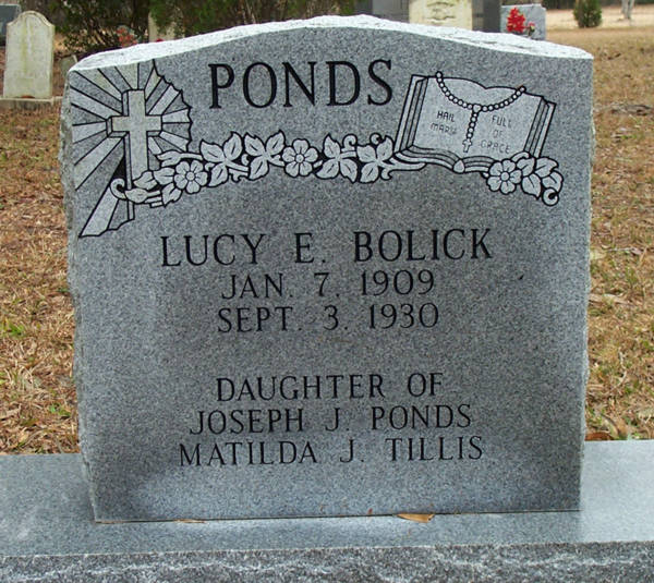 Lucy E. Ponds Bolick Gravestone Photo