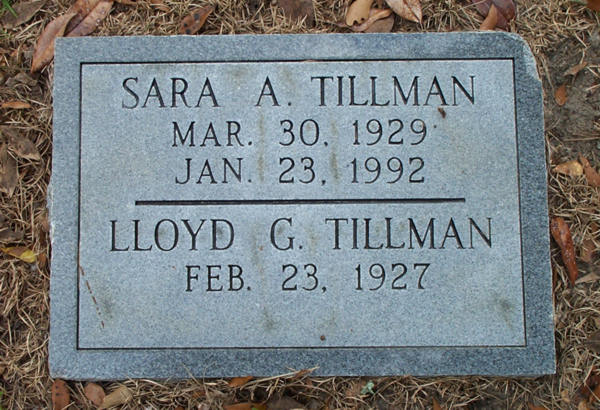 Sara A. & Lloyd G. Tillman Gravestone Photo