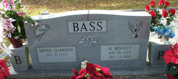 Minnie Harrison & M. Bennett Bass Gravestone Photo