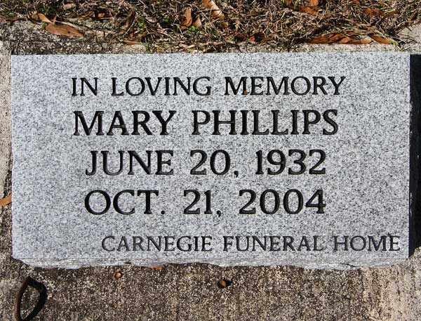 Mary Phillips Gravestone Photo