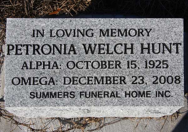 Petronia Welch Hunt Gravestone Photo