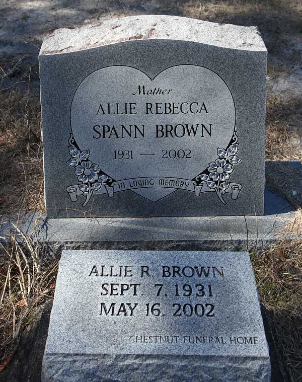 Allie Rebecca Spann Brown Gravestone Photo