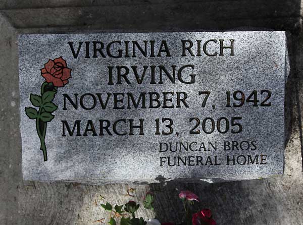 Virginia Rich Irving Gravestone Photo
