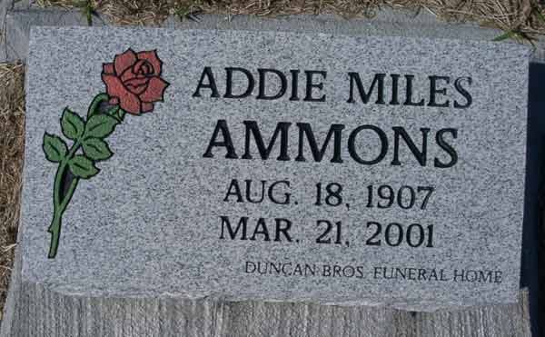 Addie Miles Ammons Gravestone Photo