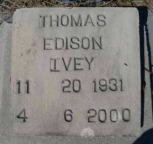 Thomas Edison Ivey Gravestone Photo